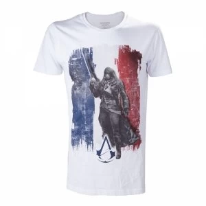 Assassins Creed Unity French Tricolour Flag Medium T-Shirt, Adult Male, Medium White
