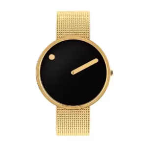 Picto 43387-0920 Black Dial Gold Tone Mesh Strap Wristwatch