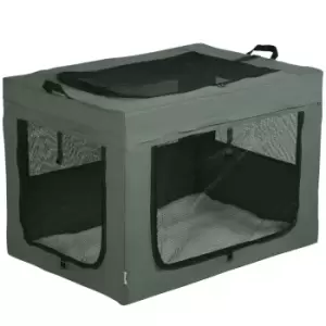 90cm PawHut Foldable Pet Carrier w/ Cushion for Medium Large Dogs - Grey