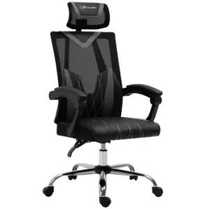 Vinsetto Adjustable Swivel Office Chair With Rotating Headrest Lumbar Support Grey