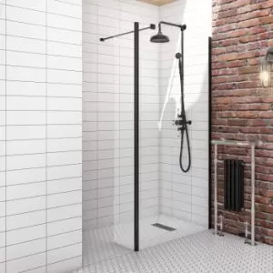 Black 1200mm Wet Room Shower Screen with Wall Support Bar & Return Panel - Corvus