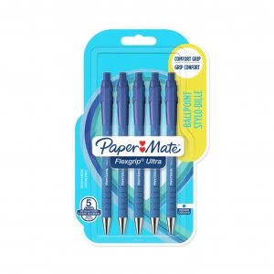 Paper Mate Flex Grip Blue Ballpoint Pens - 5 Pack