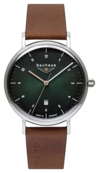 Bauhaus Mens Brown Italian Leather Strap Green Dial 2140- Watch
