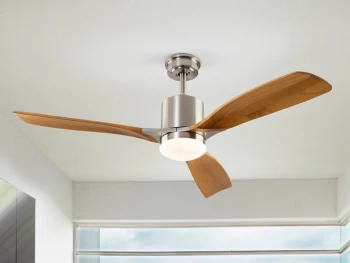 Anemos 6 Speed Ultra Quiet Satin Nickel Ceiling Fan Wood Blades with LED Light, Remote Control, Timer & Reversible Functions