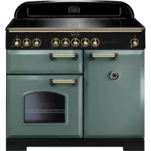 Rangemaster Classic Deluxe CDL100EIMG/B 100cm Electric Range Cooker with Induction Hob - Mineral Green / Brass - A/A Rated