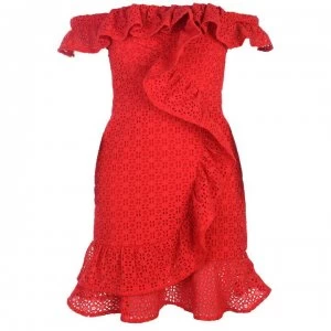 Bardot Jojo Flounce Dress - DEEP RED