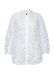 French Connection Chania Lace Puff Sleeve Shirt Blue