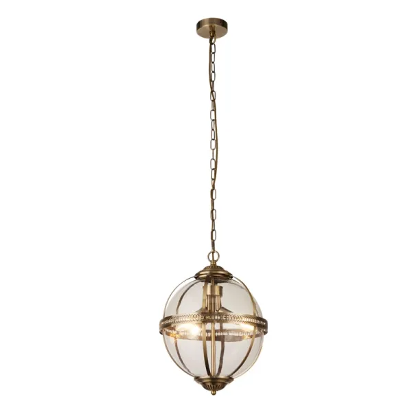 Searchlight Coronet 3 Arm Glass Ceiling Pendant Light - Antique Brass
