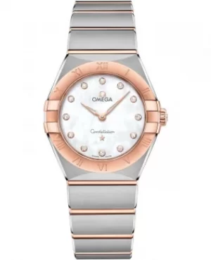 Omega Constellation Manhattan Quartz 28mm Mother of Pearl Dial Diamond Rose Gold and Stainless Steel Womens Watch 131.20.28.60.55.001 131.20.28.60.55
