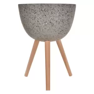 70cm Planter in Grey Speckle with Beech Wood Legs