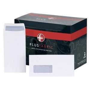 Plus Fabric Pocket Envelopes 110gm2 Press Seal Window DL White 1 x Pack of 500