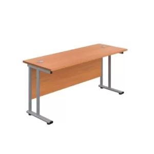 1400 X 600 Twin Upright Rectangular Desk Beech-Silver