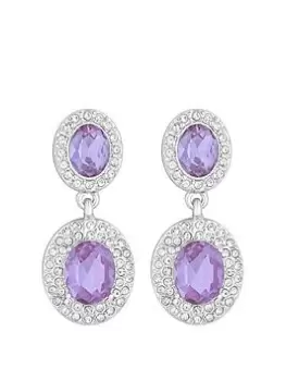 Mood Silver Purple Crystal Double Halo Drop Earrings, Silver, Women