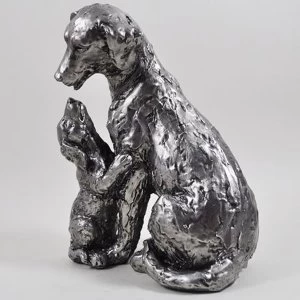 Silver Dog and Puppy Sculpture 20cm