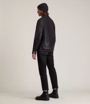 AllSaints Mens Cora Leather Jacket, Black, Size: S