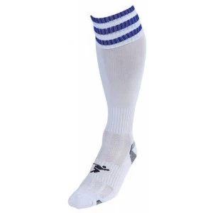 Precision 3 Stripe Pro Football Socks Junior UK size 12-2 White/Royal