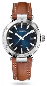 Michel Herbelin Newport Brown Leather Strap Blue Dial Watch