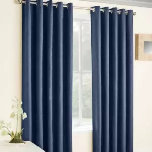 Enhancedliving - Enhanced Living Vogue Embossed Textured Thermal Blackout Eyelet Curtains, Navy, 66 x 54 Inch