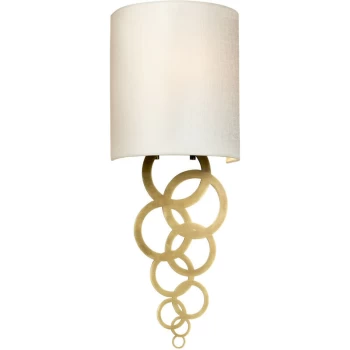 Curtis Small 1 Light Wall Light, Aged Brass, Ivory Faux Silk Shade - Elstead