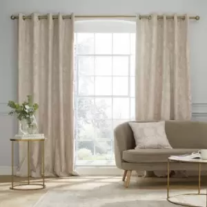 Catherine Lansfield Damask Jacquard Lined Eyelet Curtains, Natural, 46 x 72 Inch
