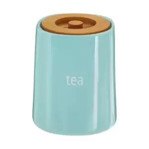 Tea Canister in Blue Ceramic with Bamboo Lid