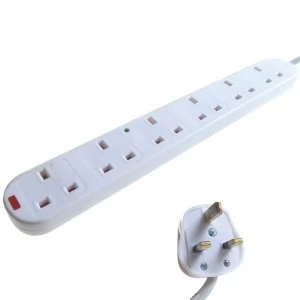 6 Way Mains Extension Outlet 2m Mains Lead & Surge & LEDs (3 pin 13 amp plug to 6 x 3 pin 13 amp sockets) UK Plug