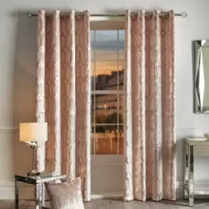 By Caprice Home Claudette Velvet Foil Print Eyelet Lined Curtains, Blush, 66 x 72 Inch