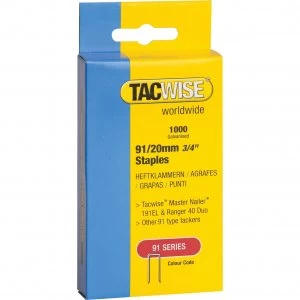 Tacwise Type 91 Narrow Staples 20mm Pack of 1000