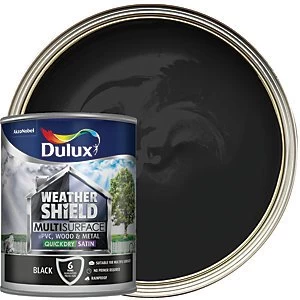 Dulux Weathershield Multi Surface Quick Dry Black Satin Paint 750ml