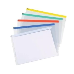 5 Star A3 Zip Filing Bags PVC Clear Front with Coloured Seal Assorted Pack of 5