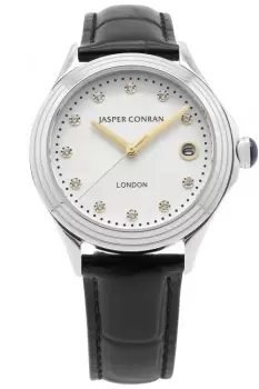 Ladies Jasper Conran London 36mm Watch with a White Dial and a Black Leather strap J1L104025