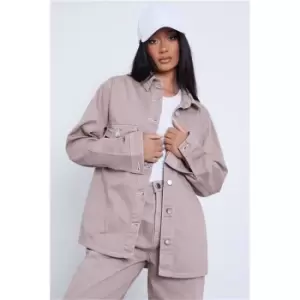 I Saw It First Stone Oversized Pocketed Denim Shacket Co-Ord - Brown