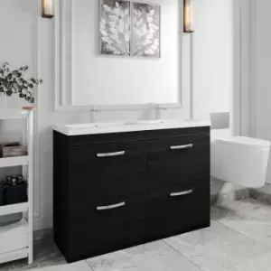 Athena Floor Standing 4-Drawer Vanity Unit with Double Basin 1200mm Wide - Charcoal Black - Nuie