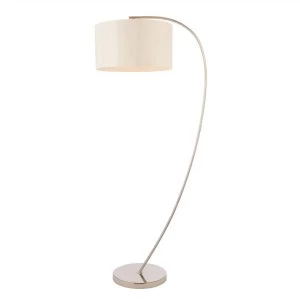 1 Light Floor Lamp Bright Nickel, Vintage White Faux Silk, E27