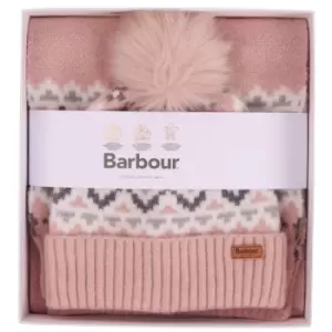 Barbour Womens Eden Fairisle Beanie And Scarf Set Pink