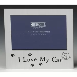 Satin Silver Occasion Frame I Love My Cat 5x3