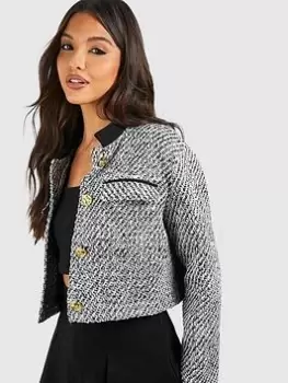 Boohoo Boucle Button Detail Jacket - Grey, Size 14, Women