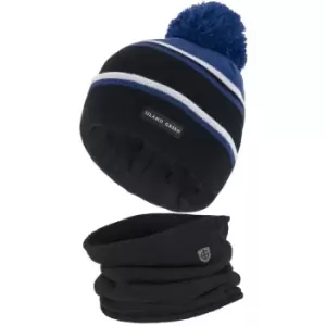 Island Green Knitted Hat and Neck Warmer Box Set Black/Blue