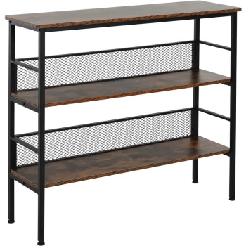 3-Tier Industrial Style Storage Shelf Metal Frame Adjustable Feet Brown - Homcom