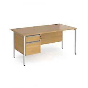 Dams International Straight Desk with Oak Coloured MFC Top and Silver H-Frame Legs and 2 Lockable Drawer Pedestal Contract 25 1600 x 800 x 725mm