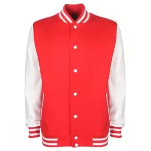 FDM Unisex Varsity / University Jacket (Contrast Sleeves) (3XL) (Fire Red/White)