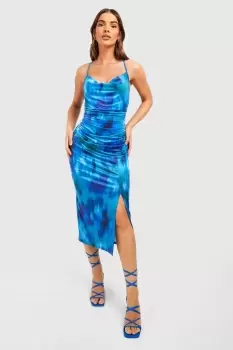 Abstract Printed Slinky Midi Slip Dress