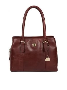 Pure Luxuries London Fleur Leather Zip Top Handbag - Chestnut