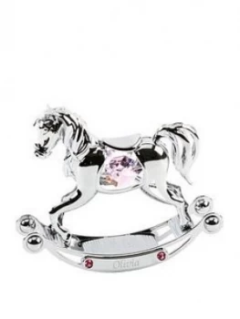 Crystocraft Personalised Crystocraft Chrome Plated Rocking Horse With Crystals Blue/ Pink