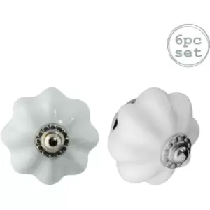 Floral Ceramic Cabinet Knobs - White - Pack of 6 - Nicola Spring