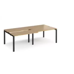 Bench Desk 4 Person Rectangular Desks 2400mm With Sliding Tops Oak Tops With Black Frames 1200mm Depth Adapt
