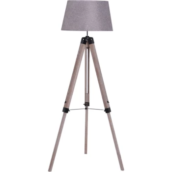 Free Standing Floor Lamp Bedside Light Tripod Holder Fabric Shade Grey - Homcom