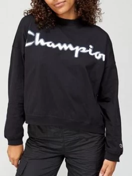Champion Crew Neck Big Branding Long Sleeve T-Shirt - Black