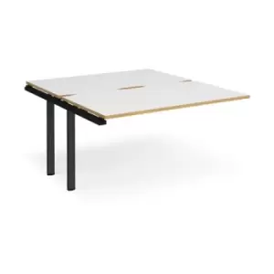Bench Desk Add On 2 Person Rectangular Desks 1400mm White/Oak Tops With Black Frames 1600mm Depth Adapt
