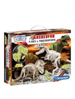 Clementoni Glow In The Dark Dig Line T-Rex And Triceratopse